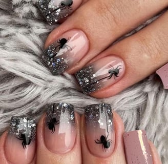 "Colorful press-on Halloween nails featuring spooky designs, perfect for elevating your festive look