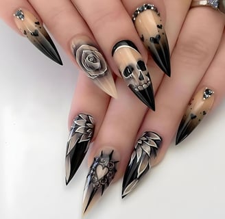 "Close-up of Halloween press-on nails showcasing vibrant colors and spooky designs, ideal for enhanc