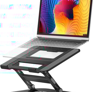 a laptop computer desk stand with a laptop on it