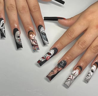 "Show off your Halloween spirit with these spooktacular press-on nails! Featuring eerie designs and