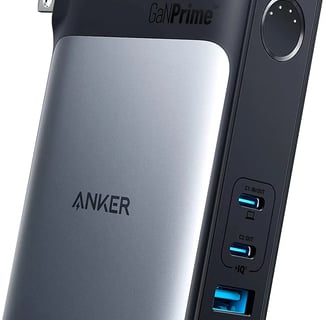 a close up of a power bank with a usb cable