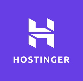 a purple and white logo with the word hostinger