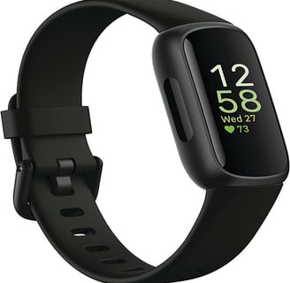 a smart watch with a black band and a black strap