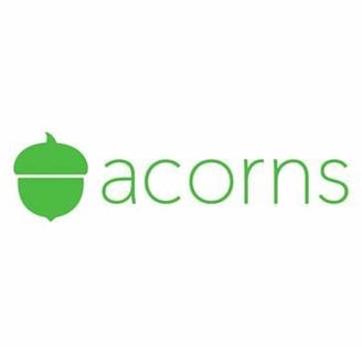 a green acorns logo with the word acorns