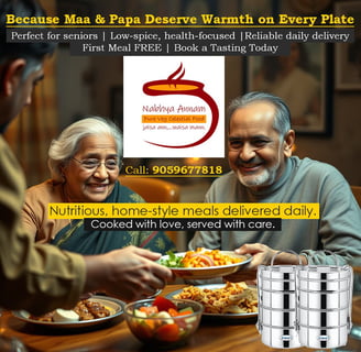 A seniour couple having a meal served by Nabhya Annam.
