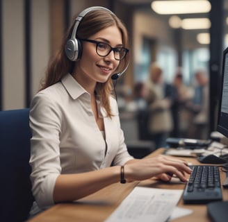a woman in a headset with a headset and a headset