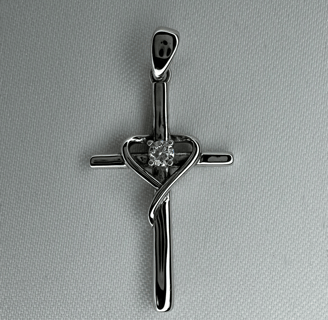 Sterling Silver Cross with Heart Moissanite Pendant