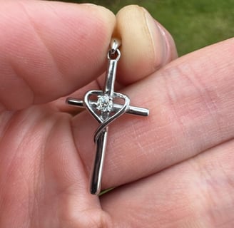 Sterling Silver Cross with Moissanite inside Heart