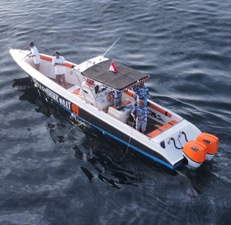 a boat with people on it in the water