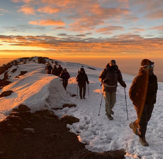 A group of Hybrid Trekkers walking to the summit of Kilimanjaro.