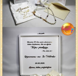 poklon set za svetu potvrdu sa personaliziranom krunicom i molitvenikom