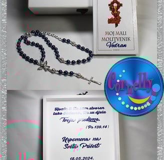 poklon set za svetu potvrdu sa personaliziranom krunicom i molitvenikom