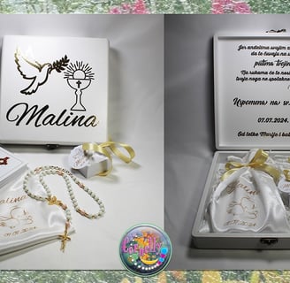 poklon set za svetu potvrdu sa personaliziranom krunicom i molitvenikom