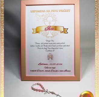 Unikatni okvir za prvu pričest s simbolima vjere i personalizacijom