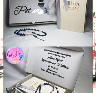 Personalizirani set za prvu pričest i krizmu s krunicom i Biblijom