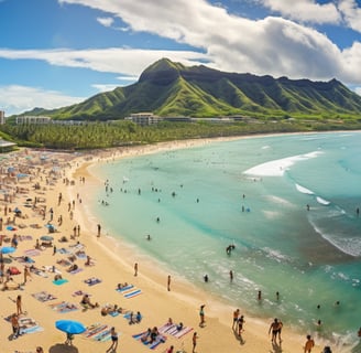 a Hawaiian beach with people