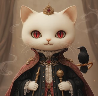 a cat with red eyes dressed as a warlock