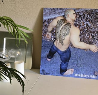 tattoo themed commercial art print shown in context placed on a table