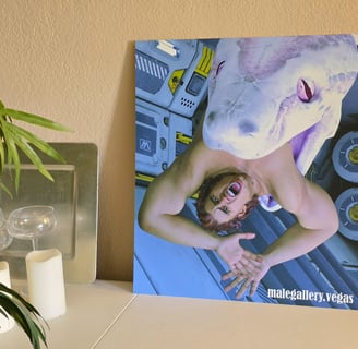 horror sci-fi original art print shown in context placed on a table against a wall