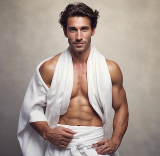 a man wearing only white towels is good clear fun