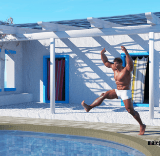 example of original poolside male character image created by Madeira Desouza