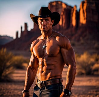 shirtless cowboy in the desert AI image