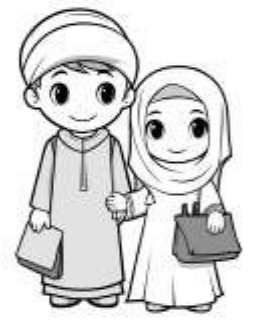 coloring page a muslim chidren in a black and white drawing of a muslim couple