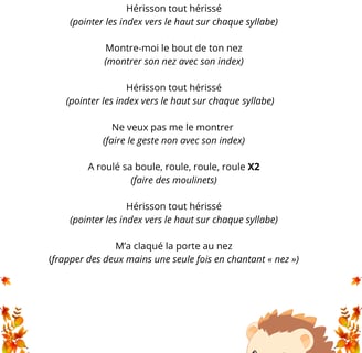 Paroles illustrées comptine hérisson tout hérissé