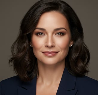 a professional headshot of a woman in a blue suit