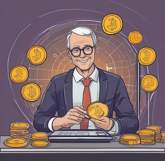 A hand holds a smartphone displaying a cryptocurrency portfolio with various assets including Decentraland, Ethereum, Bitcoin, Algorand, and Polygon. The balance for each asset is shown alongside icons representing each cryptocurrency.