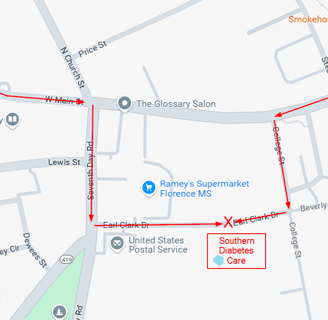 Directions to Southern Diabetes Care, Florence MS