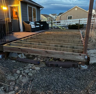 a deck with framing exposed