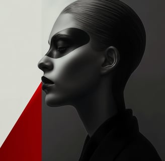 Ai Generated image of a female portrait black and white and piece of a red color