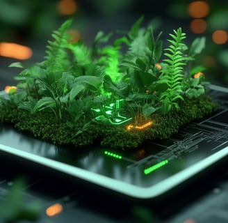 Ai Generated presentation of a small green world on a motherboard