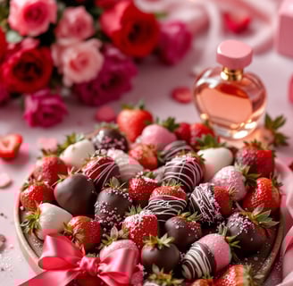 a heart shaped chocolate covered plate with chocolate covered strawberries.