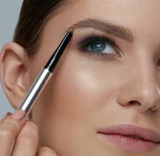 a woman with a black eyeliners and a mascara brush