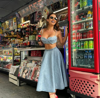 girl posing in front of a vending machine