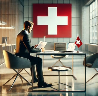 image correspondant à l'ouverture d'un compte bancaire en Suisse. Elle reflète une atmosphère professionnelle et sécurisée,