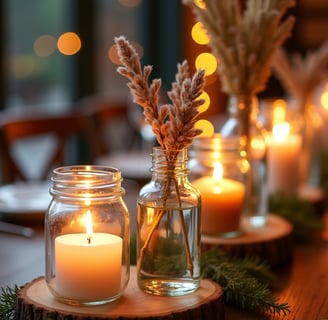 Centre de table DIY réalisé avec bocaux recyclés et bougies flottantes