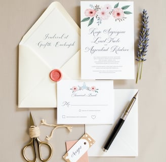 Ensemble de papeterie de mariage élégante avec calligraphie et cachet de cire