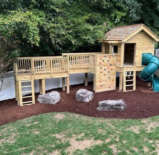 Children's backyard playground landscaping design in Williamsburg VA