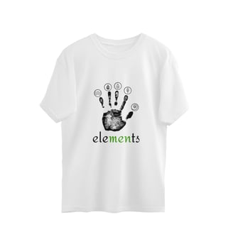 a white oversized cotton tshirt with a hand print of a palm depicting the five elements of nature