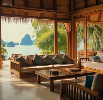 Living room of a home rental in Krabi beach, Thailand