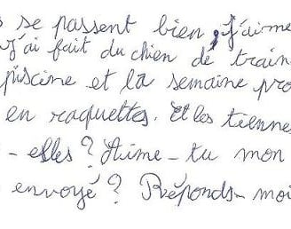 écriture d'une fille de 10 ans avant la graphothérapie