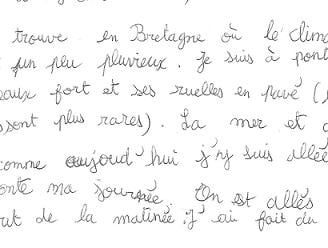 écriture d'une fille de 10 ans après la graphothérapie