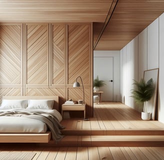 minimalist interior bedroom wooden details