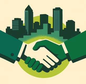 a handshake between a Tampa Bay commercial realtor with tenant overlooking downtown tampa. 