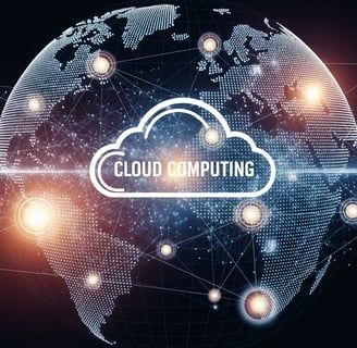 Representação abstrata de computação em nuvem mostrando uma rede global de servidores interconectado