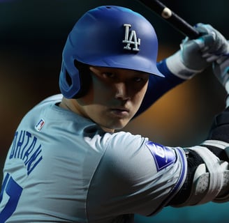 Shohei Ohtani preparing to bat in Dodgers uniform