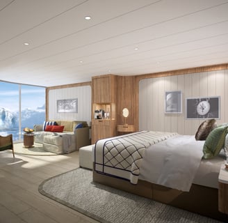 a bedroom with a bed and a couch